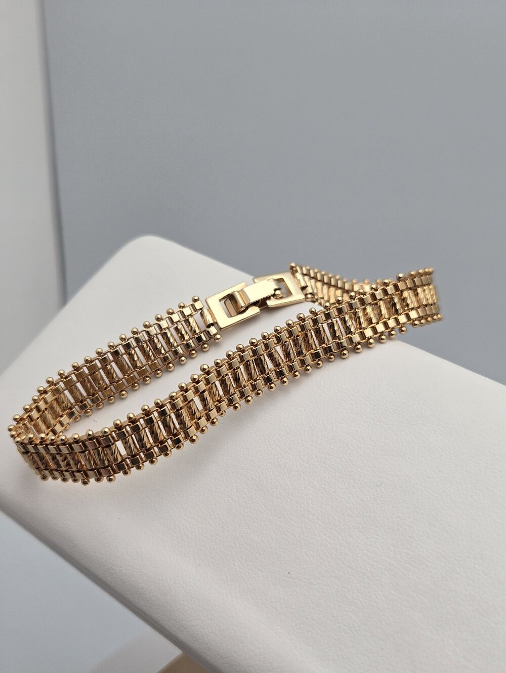 Vintage 1980s Gold Tone Bar Link Chain Bracelet 7.5" - Picture 5 of 10